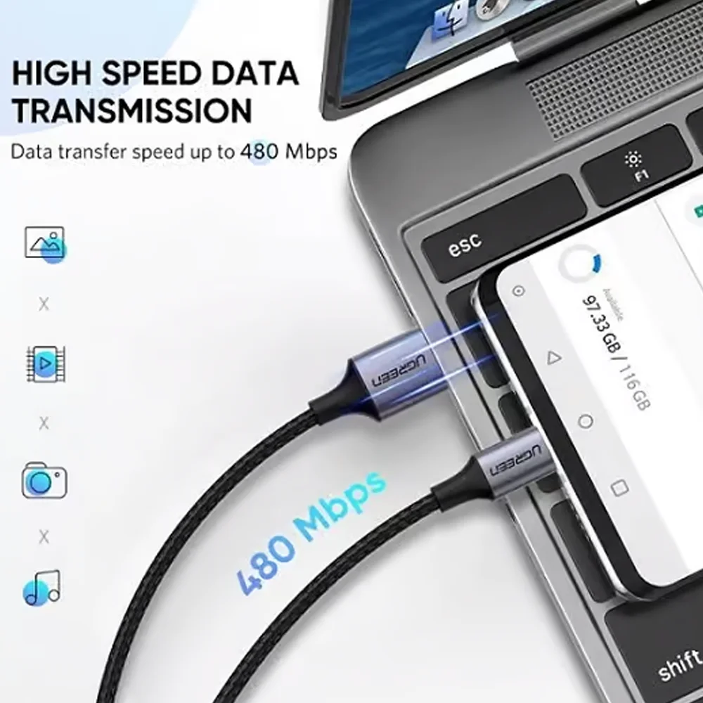 UGREEN 60128 USB-A to USB-C Braided Cable (2 Meters)