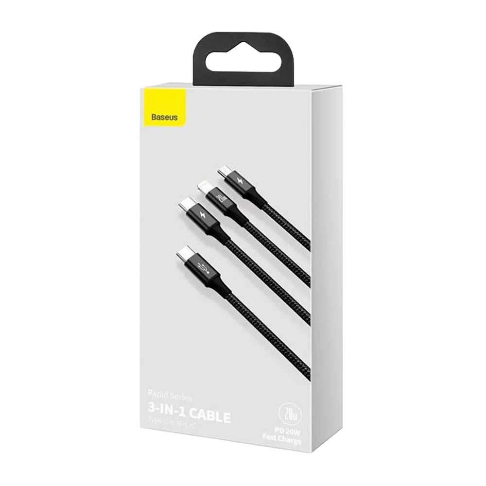 Baseus Rapid Series 3-in-1 Fast Charging Data Cable Type-C to C+L+C PD 20W 1.5m