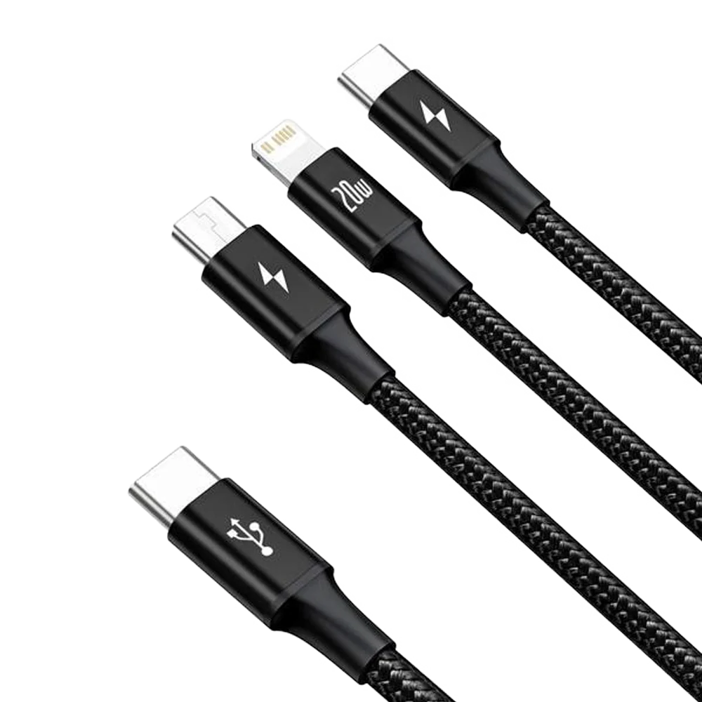 Baseus Rapid Series 3-in-1 Fast Charging Data Cable Type-C to C+L+C PD 20W 1.5m
