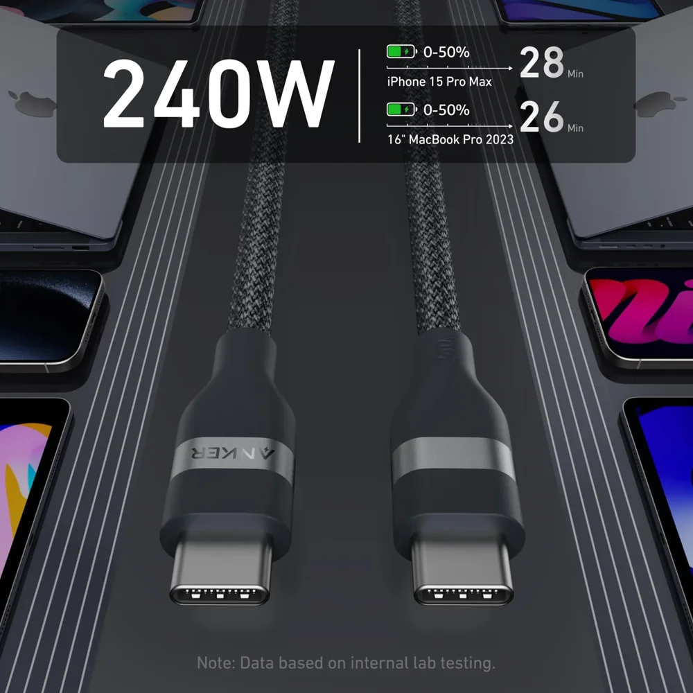 Anker USB-C to USB-C Cable (240W Upcycled-Braided) - 3ft