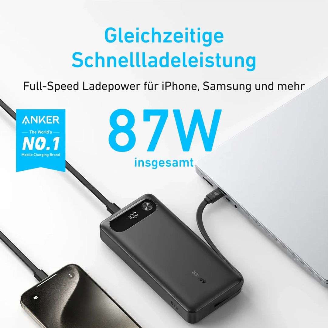Anker Power Bank 20000mAh 87W with Built-in USB-C Cable