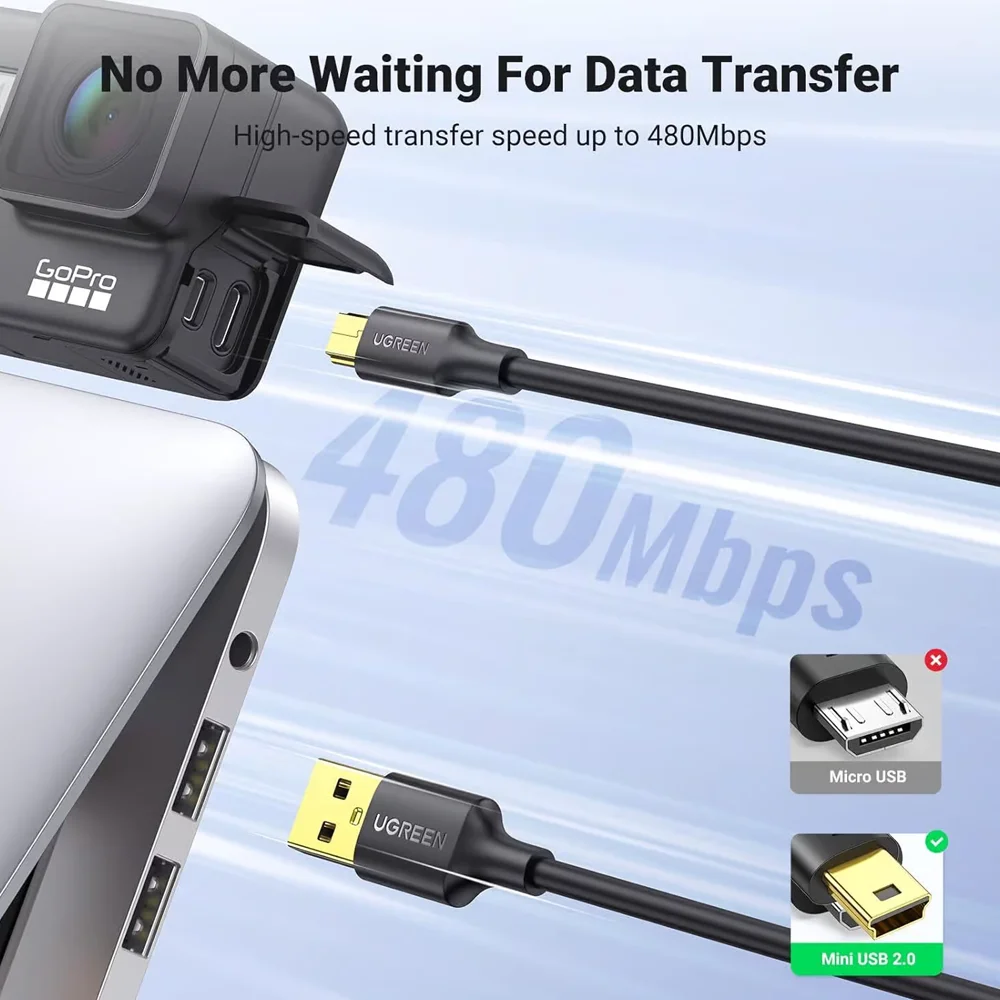 UGREEN 30472 USB 2.0 Male to Mini 5-Pin Cable (2 Meters)