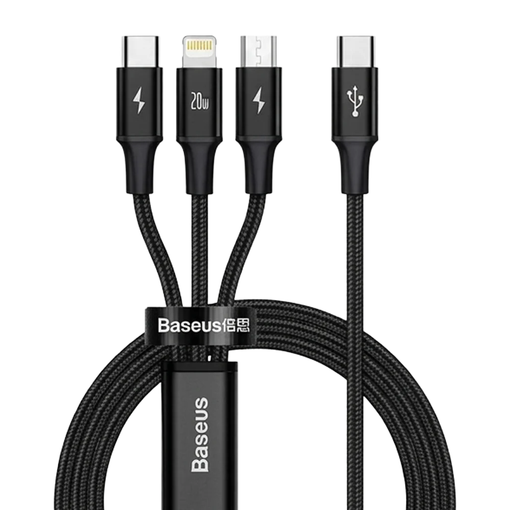 Baseus Rapid Series 3-in-1 Fast Charging Data Cable Type-C to C+L+C PD 20W 1.5m