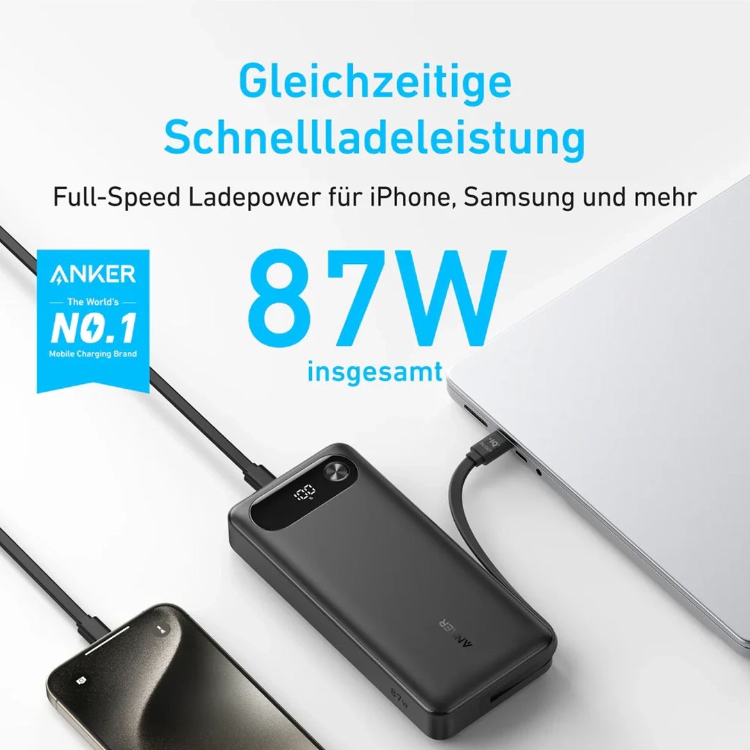 Anker Power Bank 20000mAh 87W with Built-in USB-C Cable